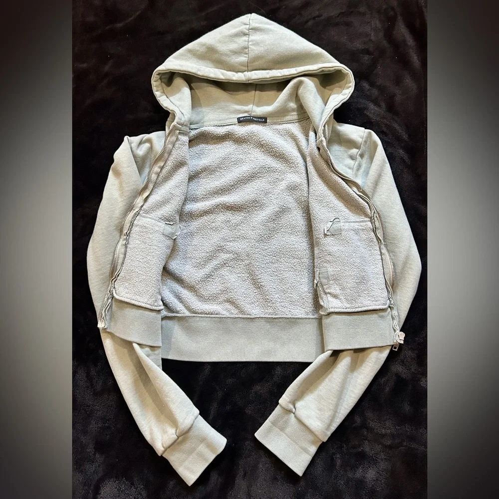 Brandy Melville Light Sage Green Zip-Up Hoodie - Picture 3 of 6